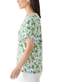 Petite Short Sleeve V-Neck Printed Shirt