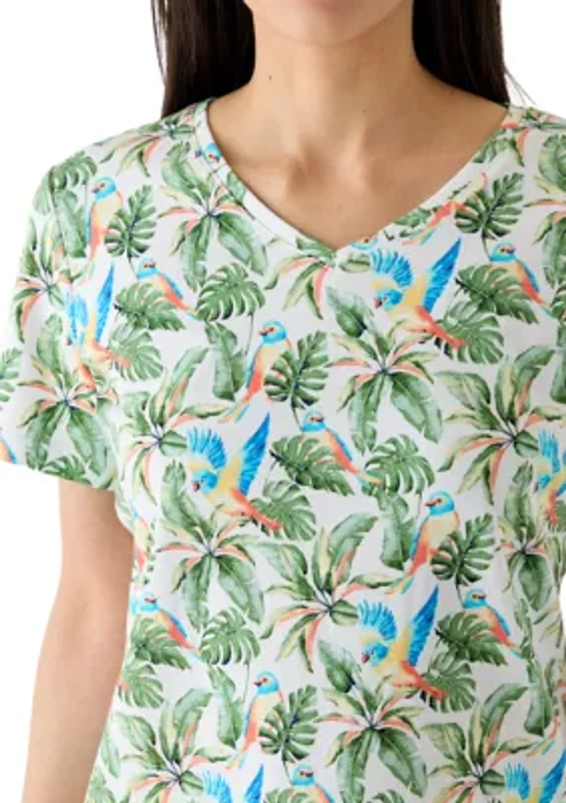Petite Short Sleeve V-Neck Printed Shirt