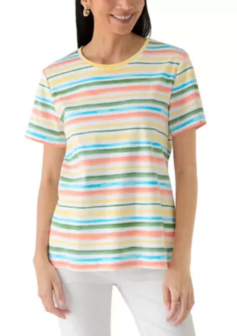 Petite Short Sleeve Striped Shirt