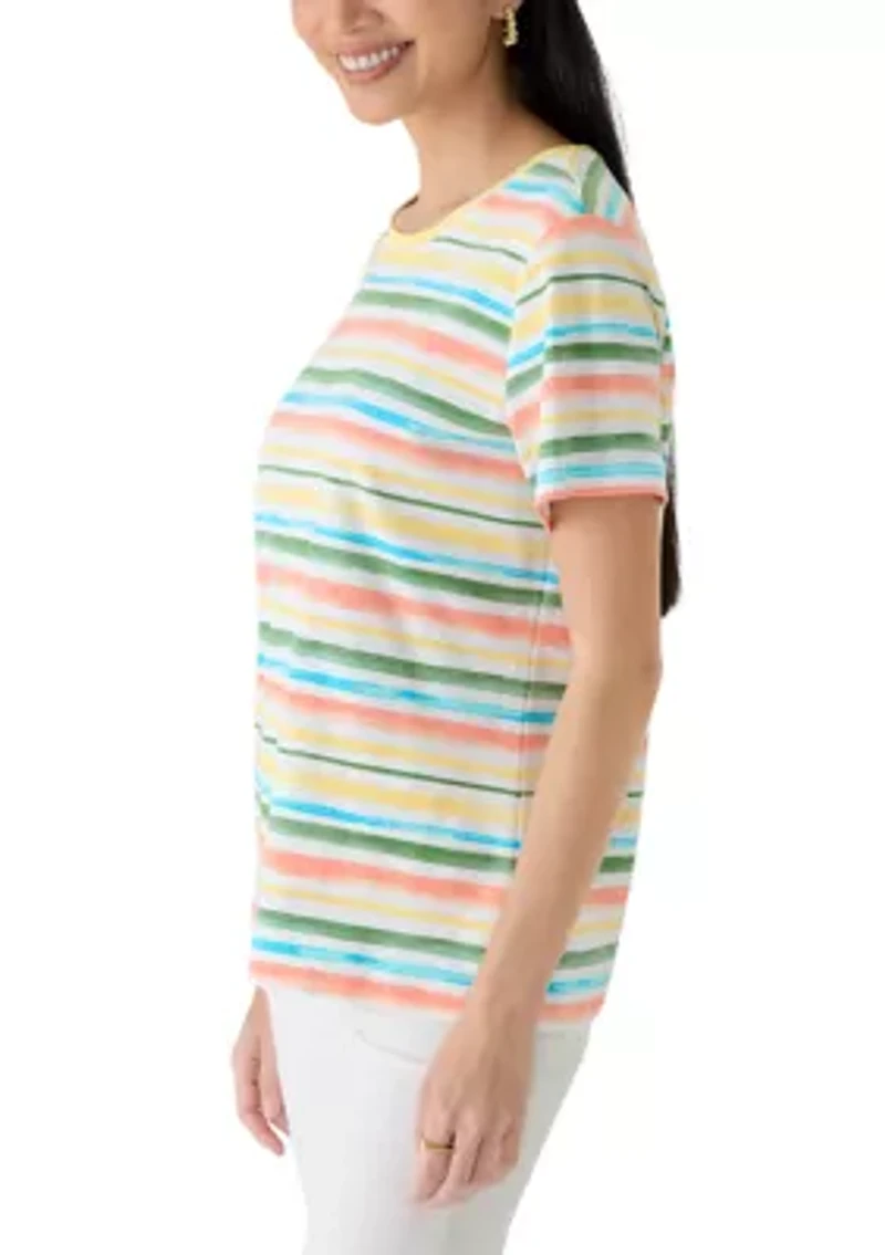 Petite Short Sleeve Striped Shirt