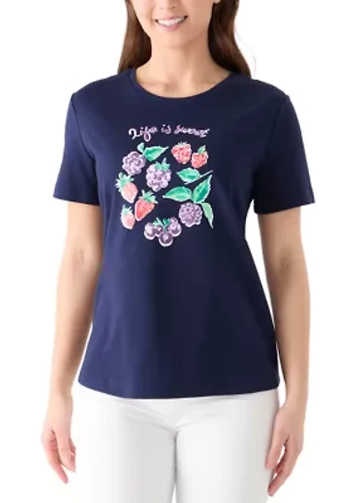 Petite Crew Neck Graphic T-Shirt