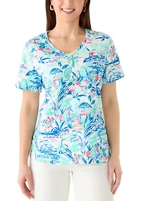 Petite V-Neck Print T-Shirt