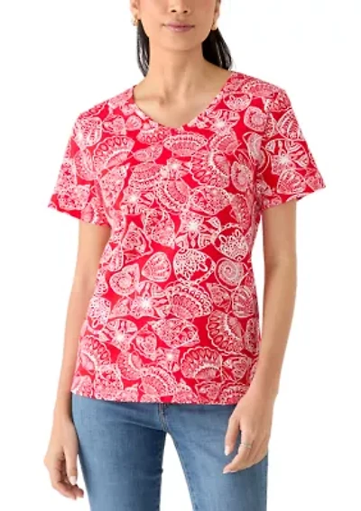 Petite V-Neck Print T-Shirt