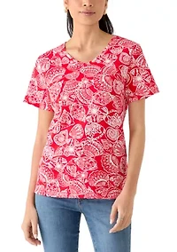 Petite V-Neck Print T-Shirt