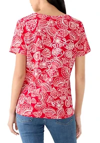 Petite V-Neck Print T-Shirt