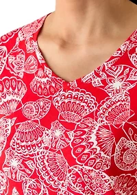 Petite V-Neck Print T-Shirt