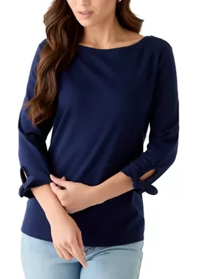 Petite 3/4 Tie Sleeve Shirt