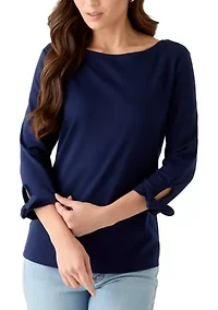 Petite 3/4 Tie Sleeve Shirt
