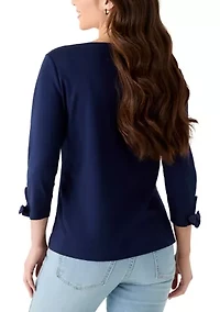 Petite 3/4 Tie Sleeve Shirt