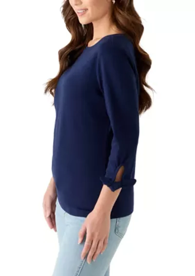 Petite 3/4 Tie Sleeve Shirt