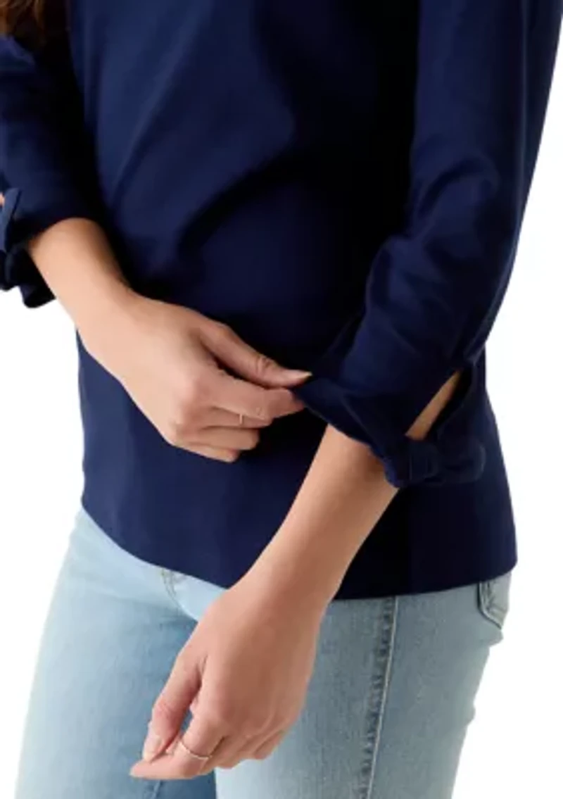 Petite 3/4 Tie Sleeve Shirt