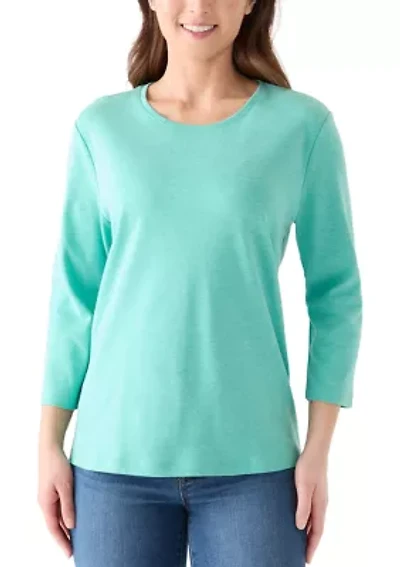 Petite Three-Quarter Crew Neck Heather Top