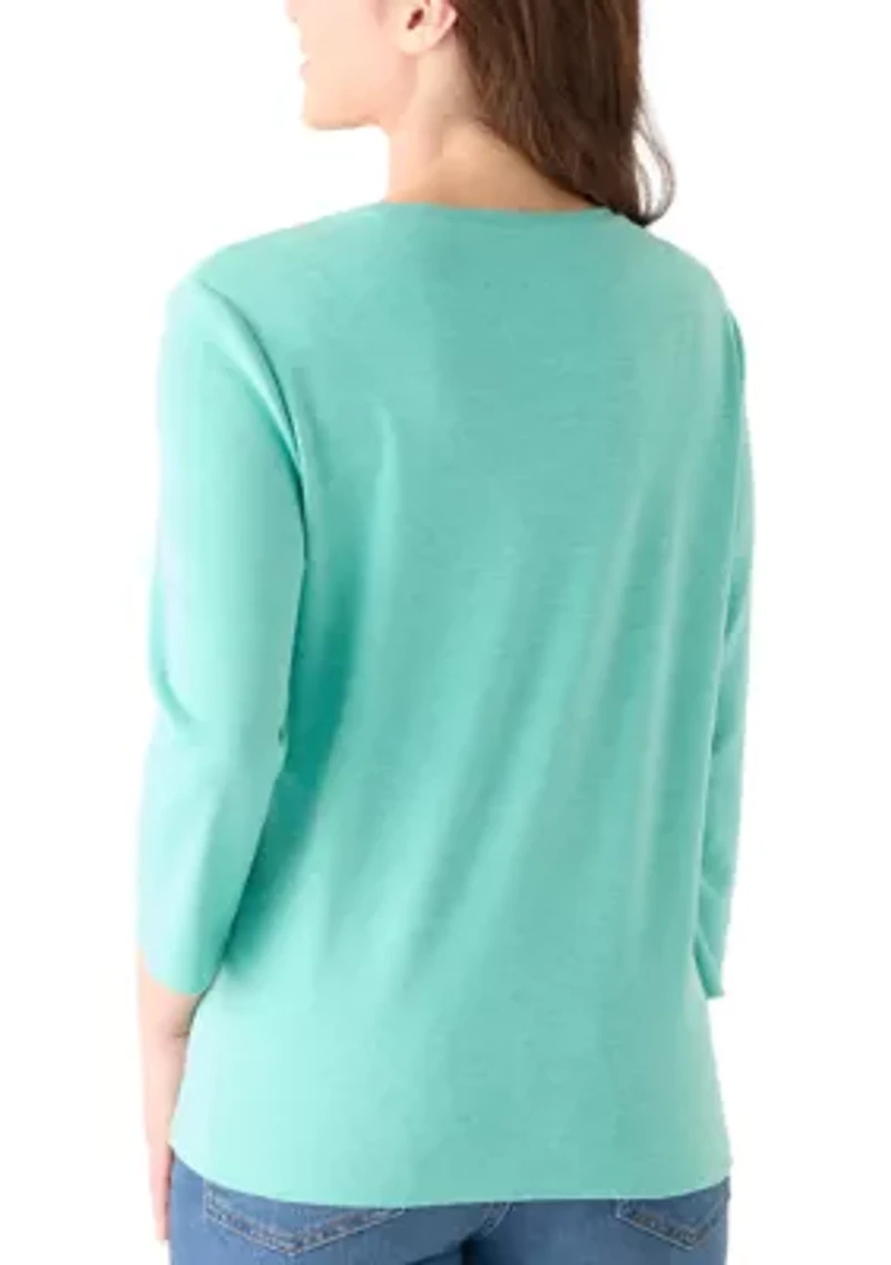 Petite Three-Quarter Crew Neck Heather Top
