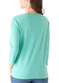 Petite Three-Quarter Crew Neck Heather Top