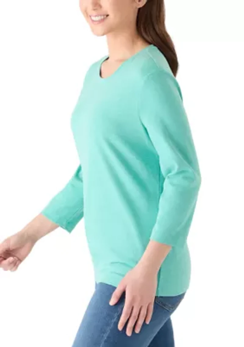 Petite Three-Quarter Crew Neck Heather Top