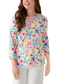 Petite Three-Quarter Crew Neck Printed Top