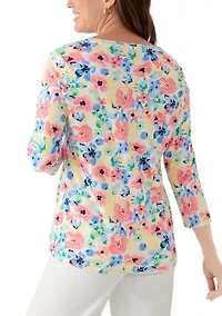 Petite Three-Quarter Crew Neck Printed Top