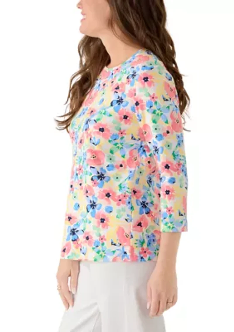 Petite Three-Quarter Crew Neck Printed Top