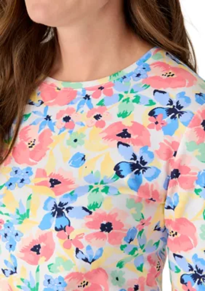 Petite Three-Quarter Crew Neck Printed Top