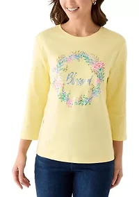 Petite 3/4 Sleeve Crew Neck Graphic Shirt