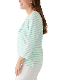 Petite 3/4 Sleeve Crew Neck Graphic T-Shirt