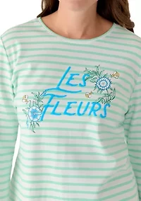 Petite 3/4 Sleeve Crew Neck Graphic T-Shirt