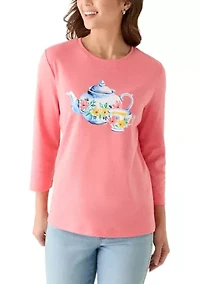 Petite 3/4 Sleeve Crew Neck Graphic Shirt