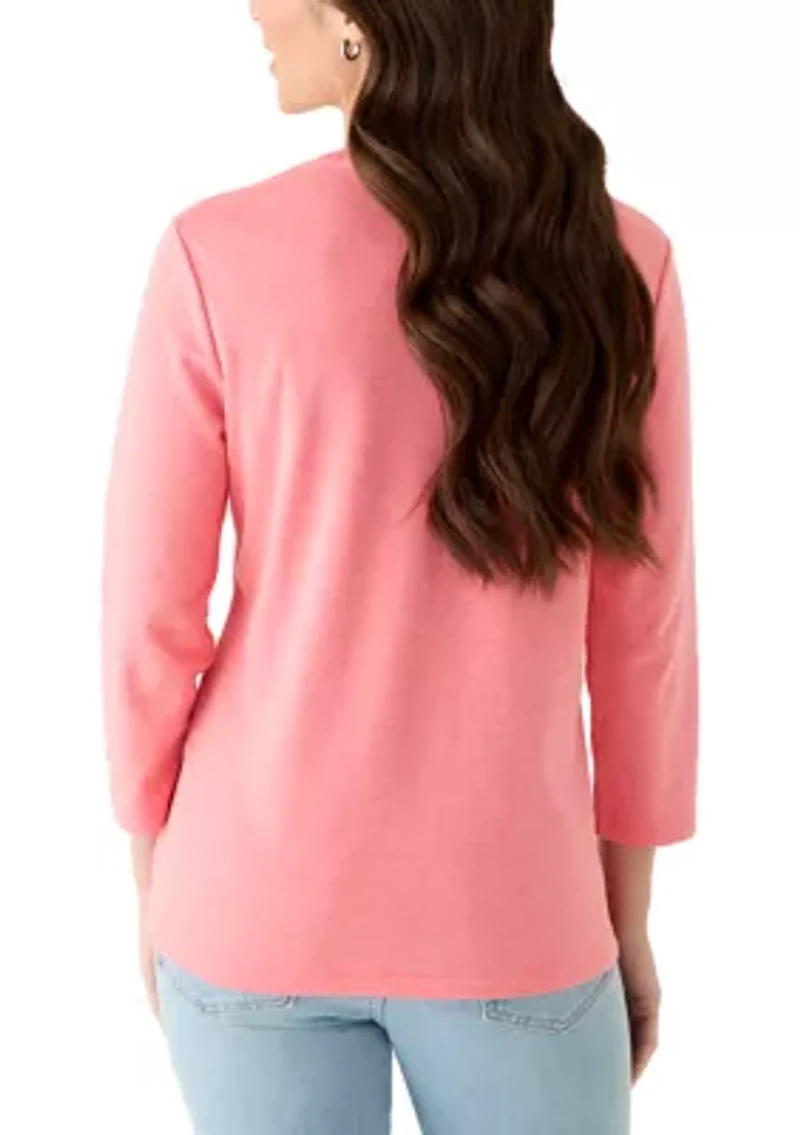 Petite 3/4 Sleeve Crew Neck Graphic Shirt