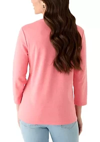 Petite 3/4 Sleeve Crew Neck Graphic Shirt