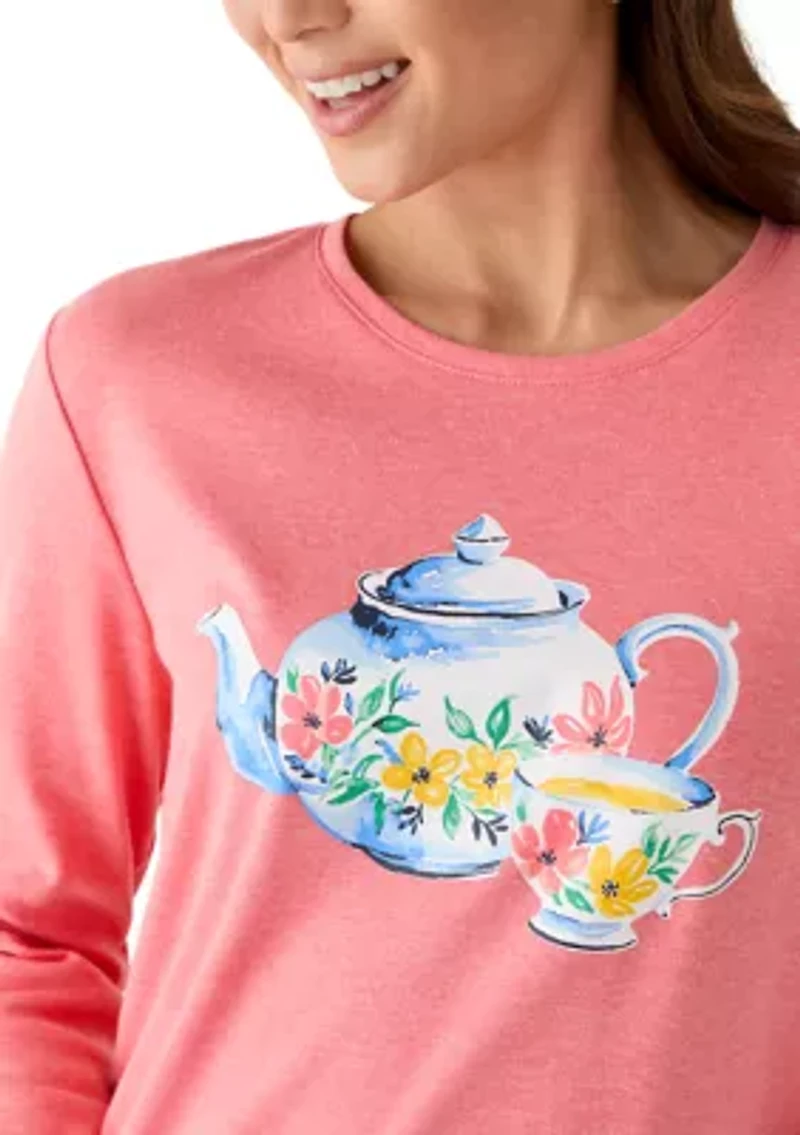 Petite 3/4 Sleeve Crew Neck Graphic Shirt