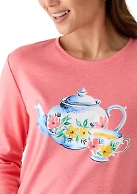 Petite 3/4 Sleeve Crew Neck Graphic Shirt