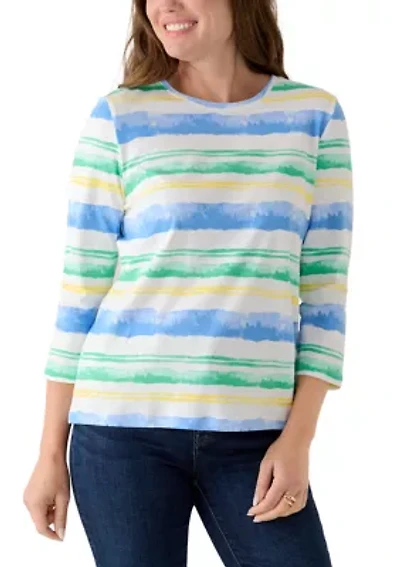 Petite 3/4 Sleeve Striped Shirt