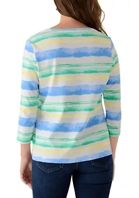 Petite 3/4 Sleeve Striped Shirt