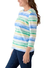 Petite 3/4 Sleeve Striped Shirt