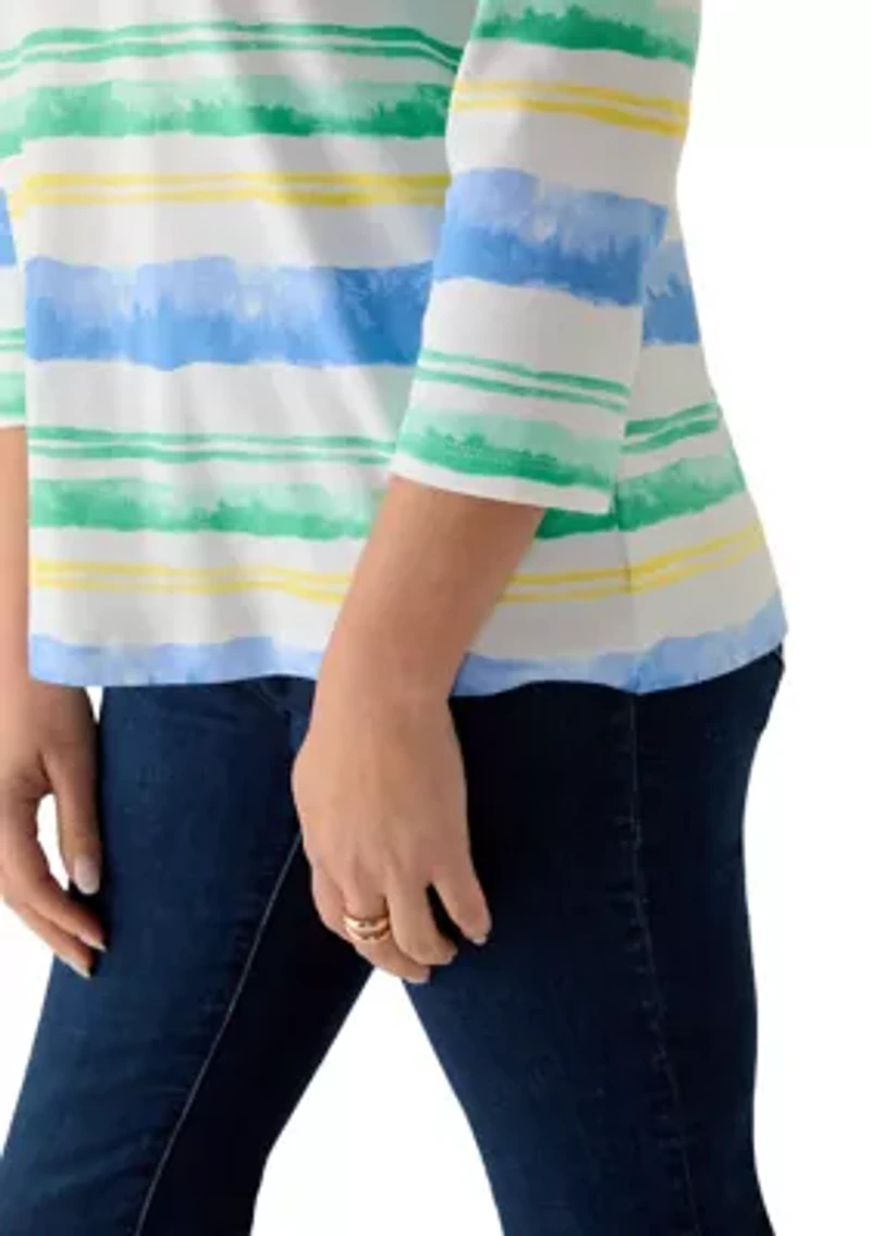 Petite 3/4 Sleeve Striped Shirt