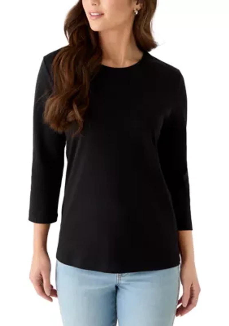 Petite 3/4 Sleeve Crew Neck Shirt