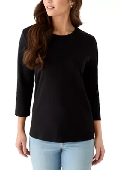 Petite 3/4 Sleeve Crew Neck Shirt