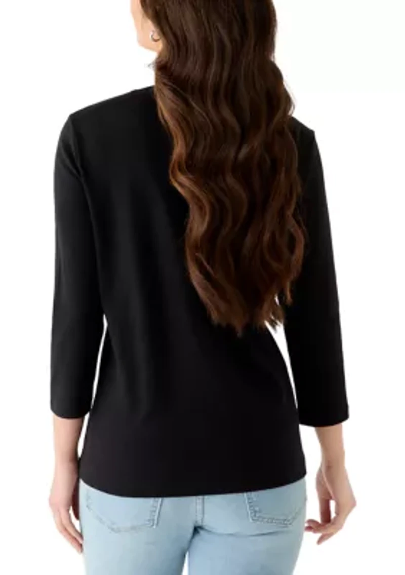 Petite 3/4 Sleeve Crew Neck Shirt