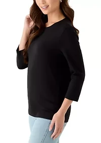 Petite 3/4 Sleeve Crew Neck Shirt
