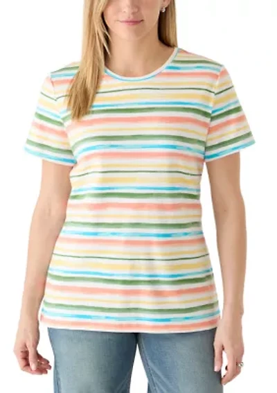 Women's Short Sleeve Crew Neck Printed Striped Shirt