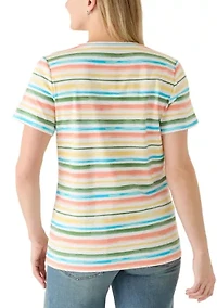 Women's Short Sleeve Crew Neck Printed Striped Shirt