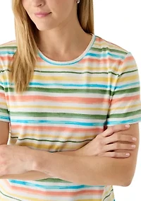 Women's Short Sleeve Crew Neck Printed Striped Shirt