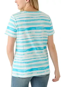 Women's Short Sleeve V-Neck Printed Striped Shirt