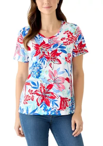 Women's Short Sleeve V-Neck Printed Top