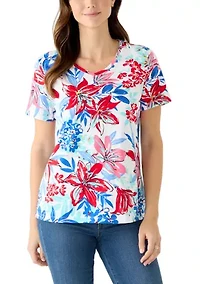 Women's Short Sleeve V-Neck Printed Top