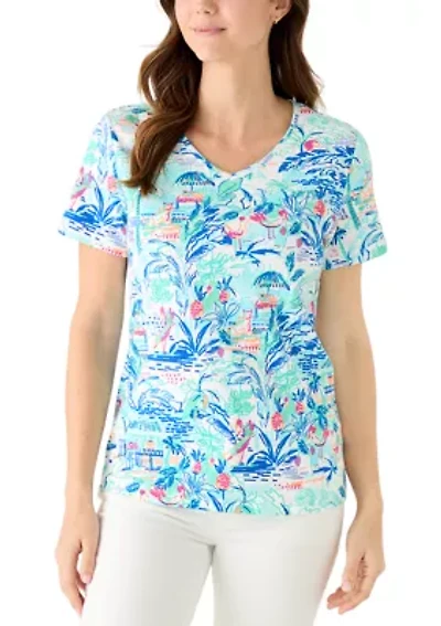 Women's Short Sleeve V-Neck Printed Top