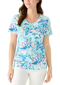 Women's Short Sleeve V-Neck Printed Top