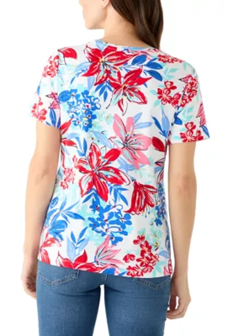 Women's Short Sleeve V-Neck Printed Top