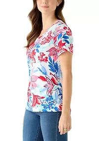 Women's Short Sleeve V-Neck Printed Top