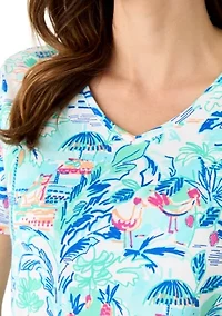 Women's Short Sleeve V-Neck Printed Top